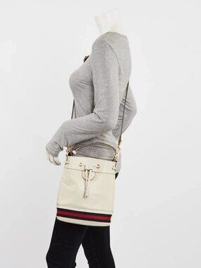 Gucci White Leather Small Ophidia Bucket Bag